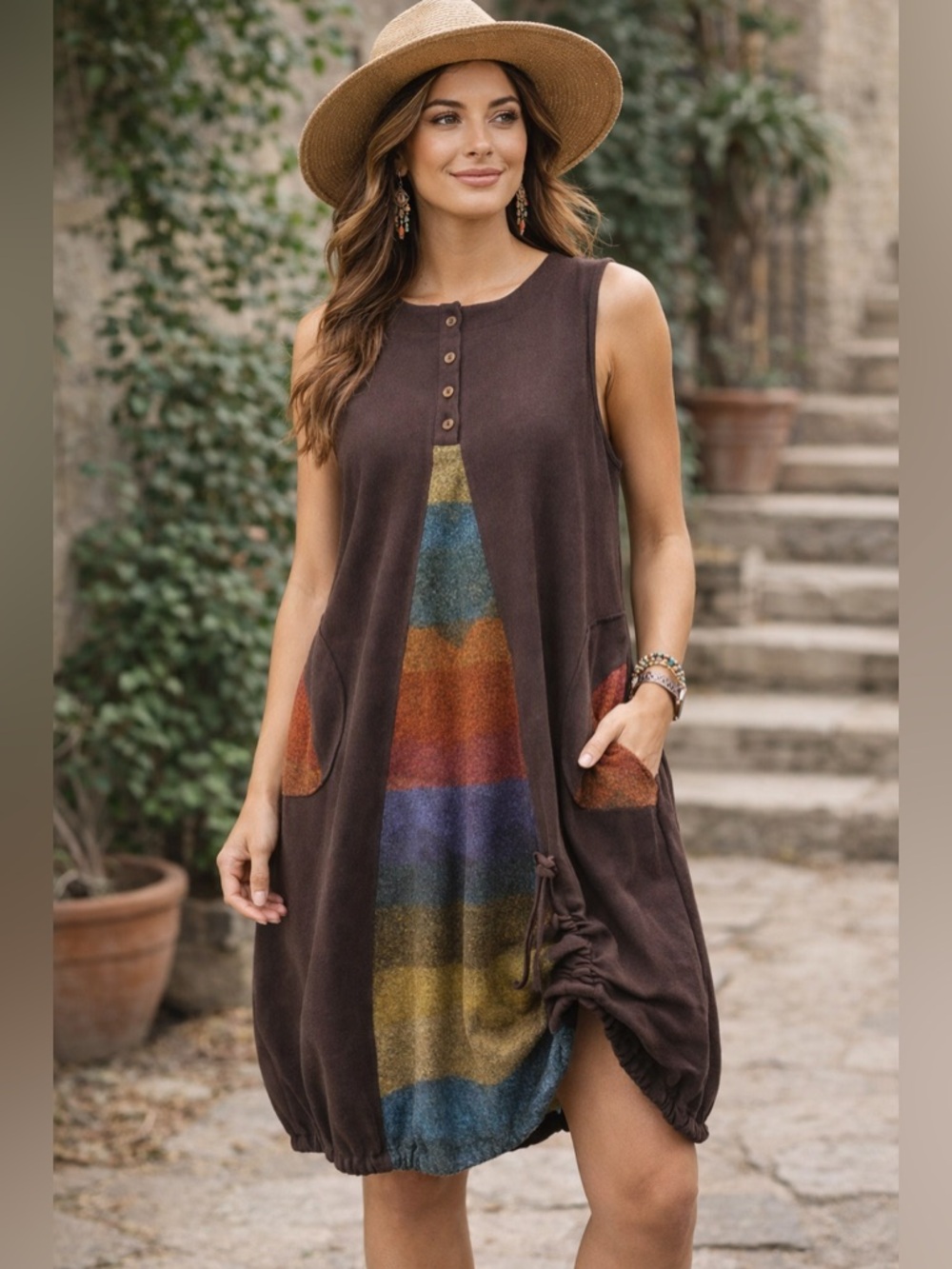 Terra SJ Apparel Boho Colorblock Sleeveless Tunic Dress